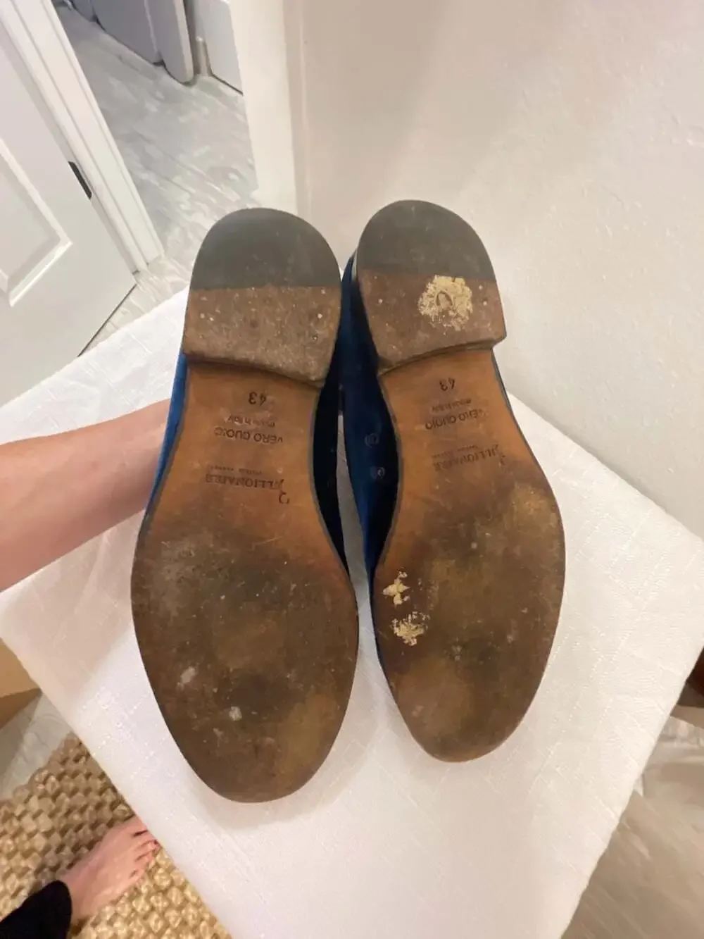 Billionaire Italian Couture Navy Velvet Monogram Loafers Angelo Galasso Size 43